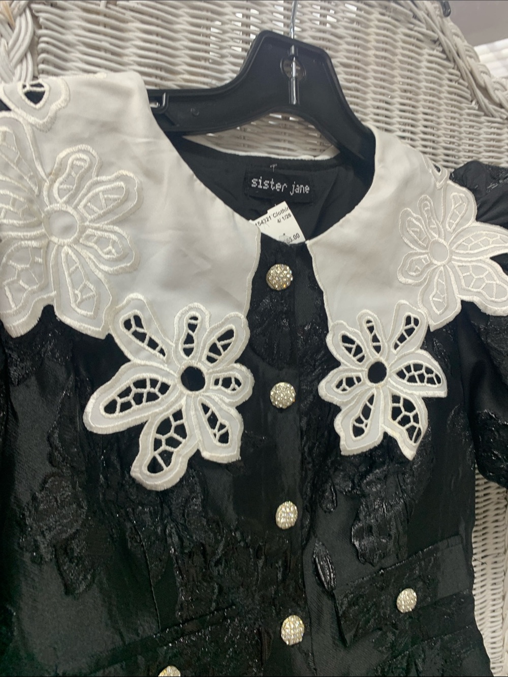 Sister Jane Black Floral Jacquard Dress with White Appliqué Collar - Picture 2 of 6